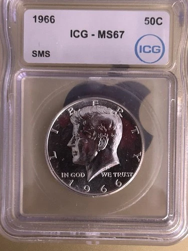 1966 S Silver Uncirculated Half Dollar Kennedy ICG MS-67 SMS