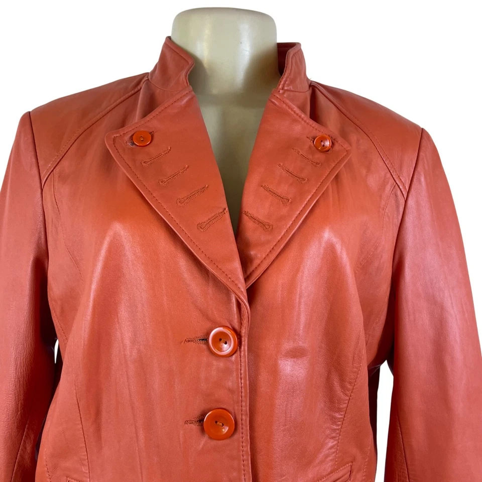 Cache Women's Orange Faux Leather Button-Front Jacket Stylish Fit - Image 4 of 4