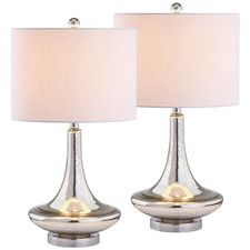 Jonathan Y 25.5 Mercury Silver Glass Teardrop Table Lamp Set Of 2 For Bedroom