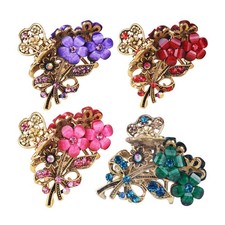 4 Pcs Vintage Flowers Medium Size Fancy Hair Claw Jaw Clips Pins with Rhinest...