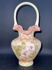 Fenton Art Glass 2003 Burmese Diamond Optic "Heirloom Optics" Basket 10" High