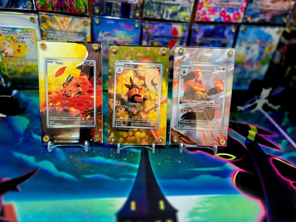 x3 Pokemon Tepig, Pignite, Emboar EX IR 096 097 098 Black Bolt Extended Art Case - Image 3 of 4