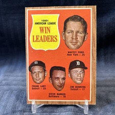1962 AL Win Leaders Ford, Lary, Barber, Bunning #57 *crease*