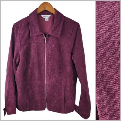 Christopher Banks Jacket Size Large Velvety Ultrasuede Womens Burgundy Zip Up