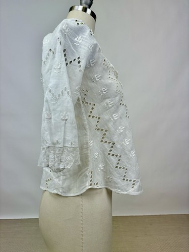 Antique Edwardian white cotton embroidered blouse w/ Lace Panels Scalloped Hems - Picture 6 of 17