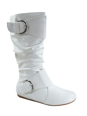 Women's Causal Faux Suede Round Toe Flat Heel Zipper Buckle Mid Calf Boots Shoes