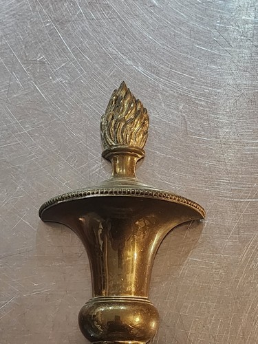 2 antique heavy cast Solid Brass Flame top Wall Sconces urn vase shape 2 light - Picture 7 of 18