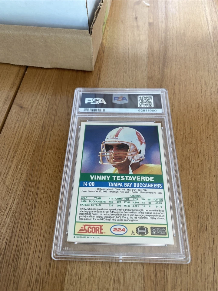 1989 Score Football #224 Vinny Testaverde PSA 8 NMMT Bucs Miami  NY Jets - Image 2 of 2