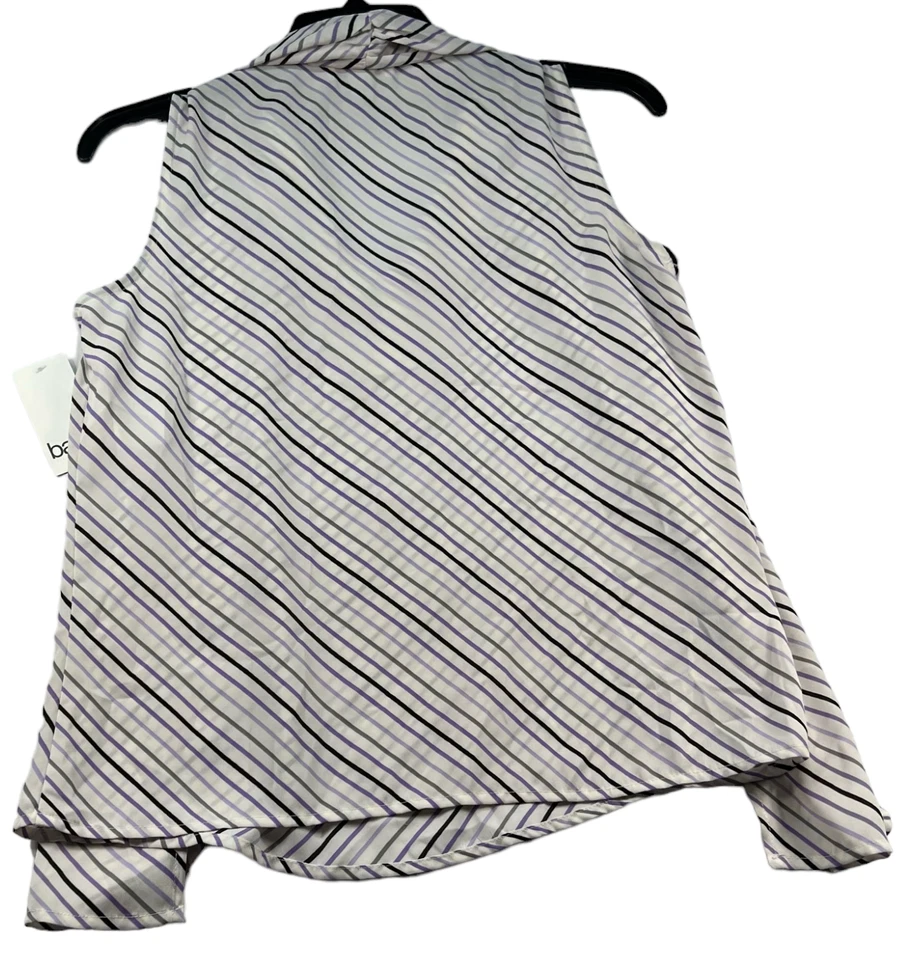 Blusa Bar III para mujer talla XS púrpura a rayas cuello en V sin mangas acento de corbata nueva Foto 2 de 4