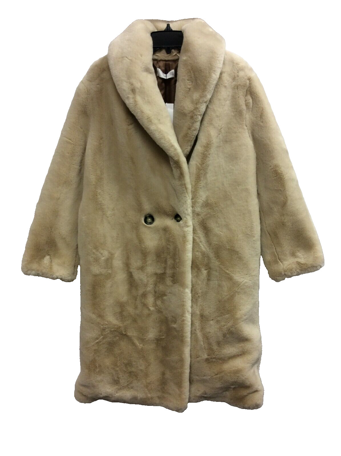 Mango Mng Faux Fur Long Coat Womens Size Small Beige Long Sleeve