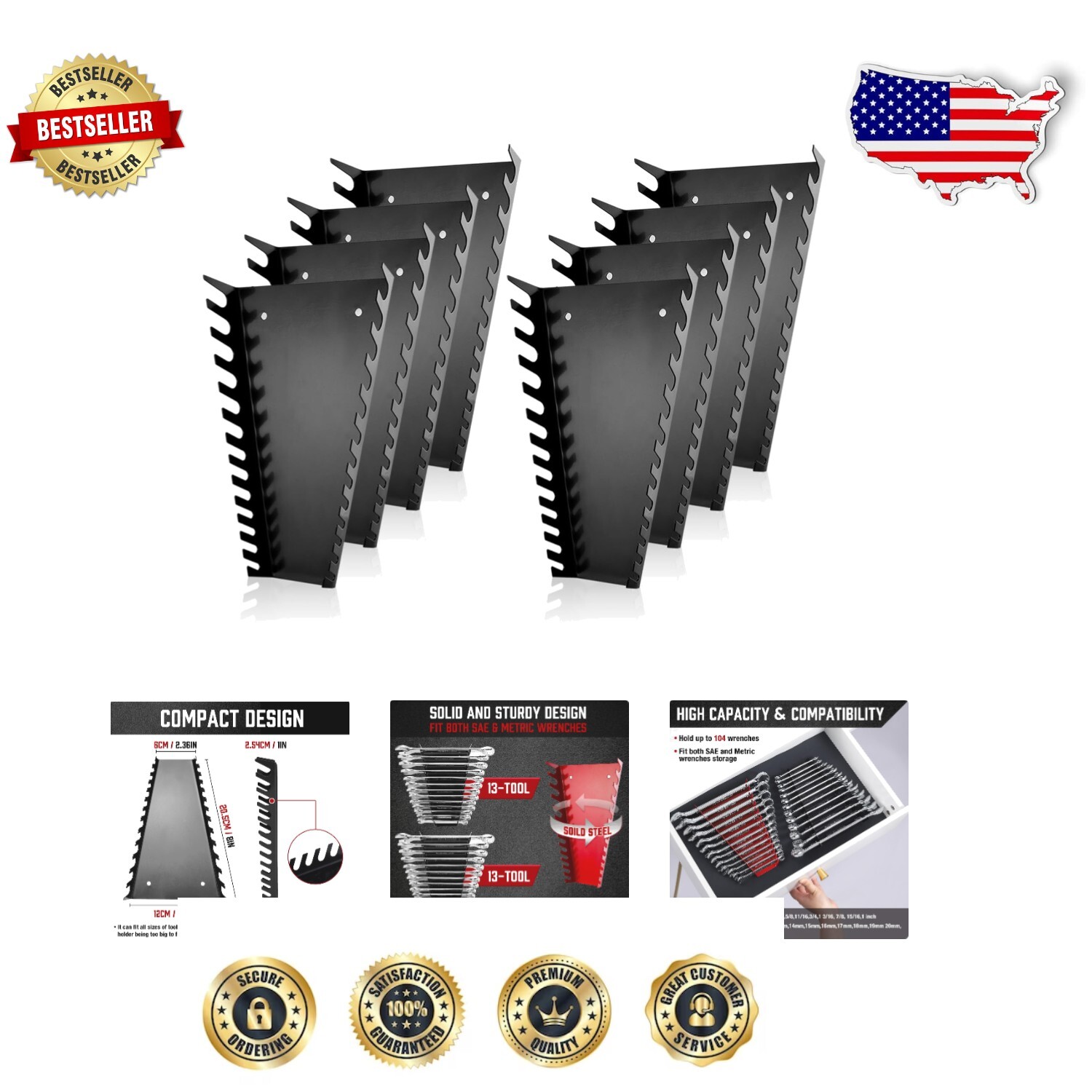 104-Slot Heavy Duty Metal Wrench Organizer - Efficient Tool Storage Solution