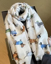 Winter Dachshund Sweaters Pattern Scarf Twill Thin Fringe Shawl Wrap Dog Lover