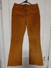 Leather 60 s 70 s style pants bell bottom vintage brown Small see description
