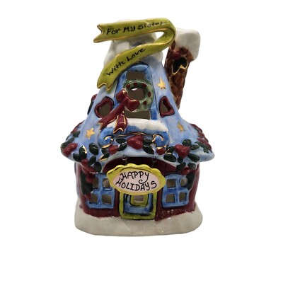 Blue Sky Heather Goldminc Ceramic Holiday House Candle Holder For My Sister 2008