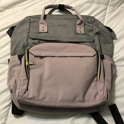 LOVEVOOK Laptop Backpack USB for Women Fashion Business Travel Grey/Pink 17'' New