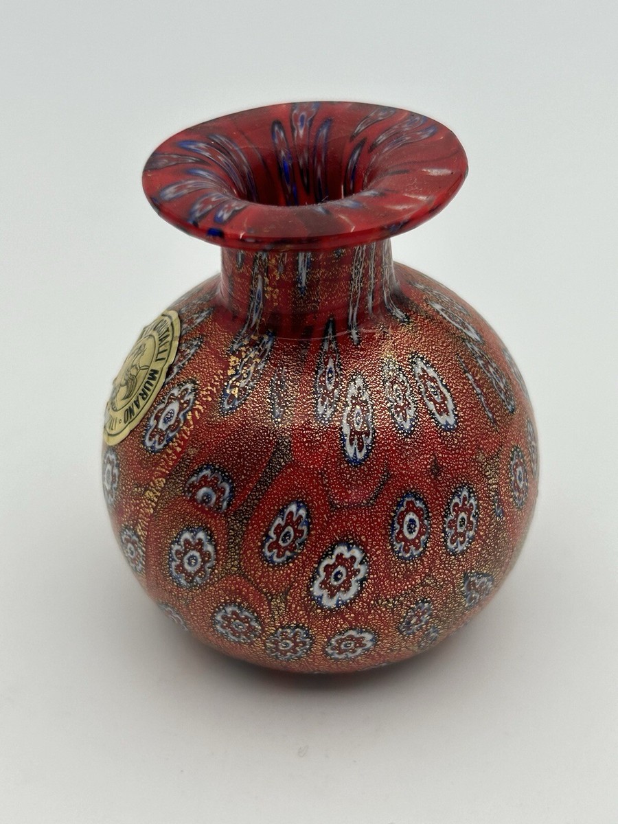 Italian Bucella Cristalli Murano Art Glass Millefiori Mini Vase