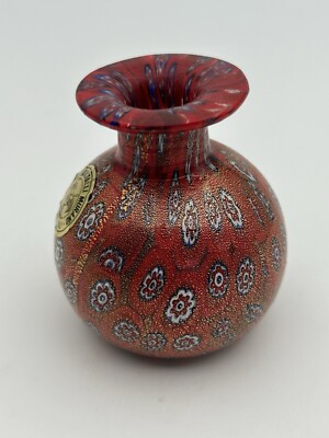 BUCELLA CRISTALLI MURANO 花瓶　ブラウン Italian Bucella Cristalli Murano Art Glass Millefiori Mini Vase