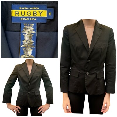 RALPH LAUREN RUGBY Women Blazer Sz 0 Preppy DarkAcademia Classic Wardrobe Staple