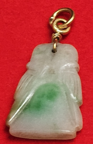 Vintage  Carved Jade Love Birds Pendant with 14k Gold Mount Ring & Enhancer Rare