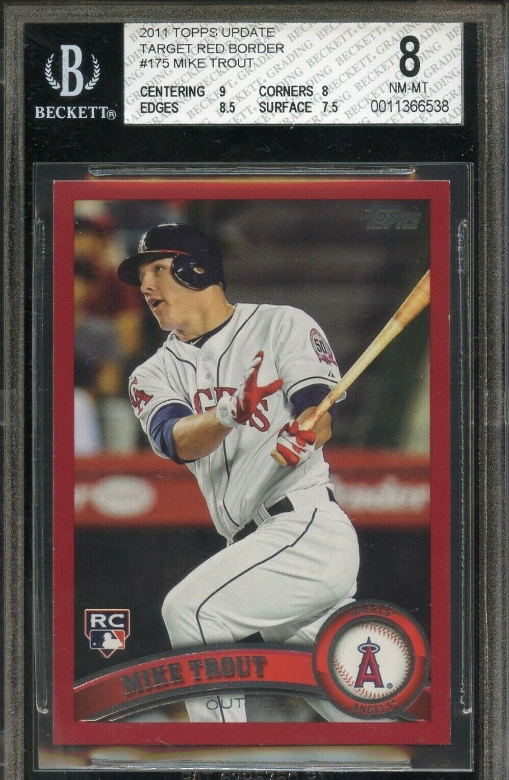 (1) Mike Trout 2011 Topps Update TARGET RED BGS 8 MPV HoF tough card ~Buy SR~