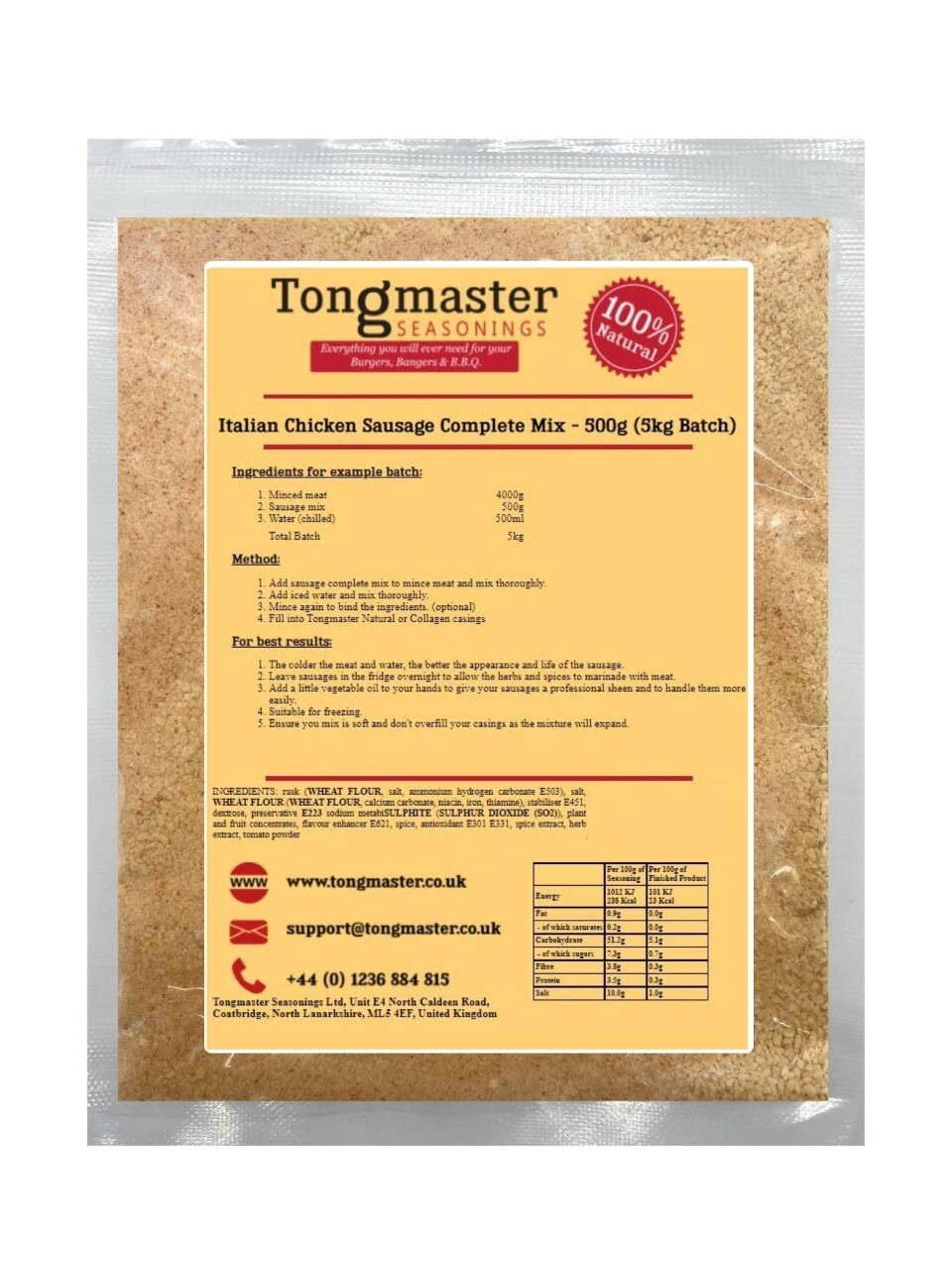 Italian Chicken Sausage Complete Mix - 500g (5kg Batch)