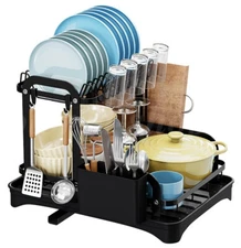 2-Tier Kitchen Countertop Dish Strainer Multifunctional Standalone Space Saving