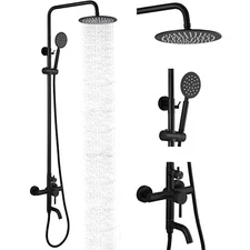 Matte Black Shower Faucet Set Exposed 8" Rain Shower System Fixture Wall Mounted