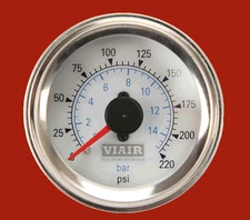 Viair Air Pressure Gauge 2" WHITE Dual Needle Air Ride Suspension 220 PSI 90081