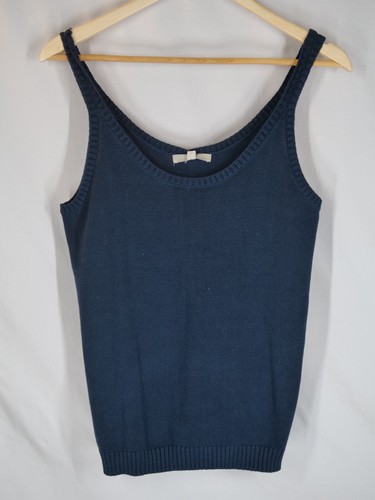 Knit sweater vest Cable Knit Tank Top Fitted Blue JOAN VASS STUDIO Sleeveless - Picture 5 of 6