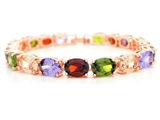 Real rose gold plated bracelet with rainbow sparkling oval gemstones purple bag