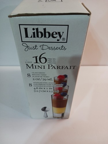Libbey Just Desserts 16 Piece Set - 8 MiniParfait Glass Dishes & 8 SS Spoons NIB - Picture 2 of 3