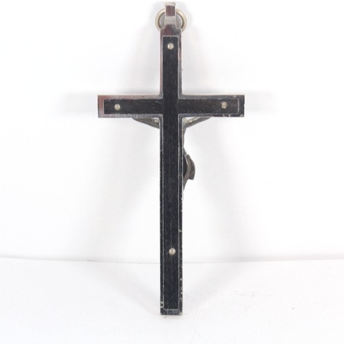 Vintage silberfarbenes Ebenholz Inlay Brust 4 7/16" Kreuz Kruzifix Katholizismus - Bild 2 von 2