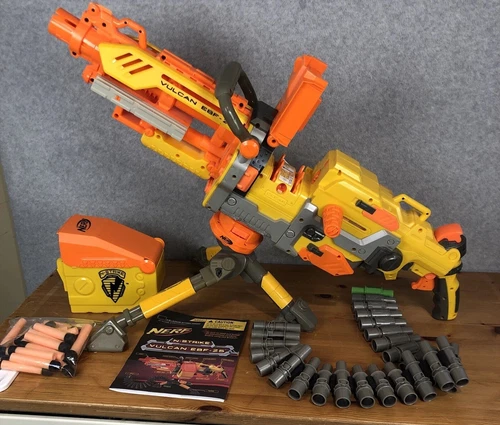 NERF N-Strike Vulcan EBF-25 Gun Tripod Ammo Belt Darts Tested Working Lot