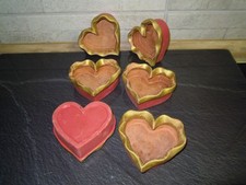 Set 6x gebrannt Ton Herz Schale Schälchen Rot Goldrand Deko 