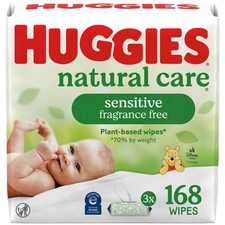 Huggies Natural Care Sensitive Baby Wipes, Unscented, 3 Pack, 168 Total Count.