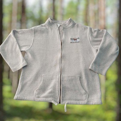 Esy Surf Co womens M Maine Deer Moose  Gray Embroidered  Full Zip Jacket