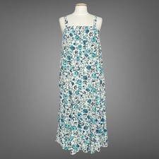 Old Navy Womens Dress M Ivory Blue Loose Maxi Peasant Cottagecore Boho Beach