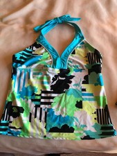 ZEROXPOSUR GIRLS TANKINI TOP, BLACK, TURQUOISE  WHITE. SIZE 16. EUC 