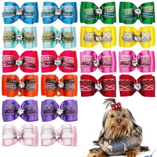 Small Dog Hair Bows Bling Grooming Accessories with Rubber Bands 20pcs