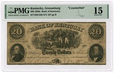 1854 $20 The Bank of Kentucky - Greensburg, KENTUCKY (CTFT.) Note PMG Fine 15
