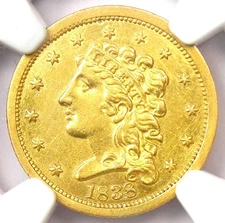 1838 Classic Gold Quarter Eagle $2.50 Coin - Certified NGC AU Details - Rare!