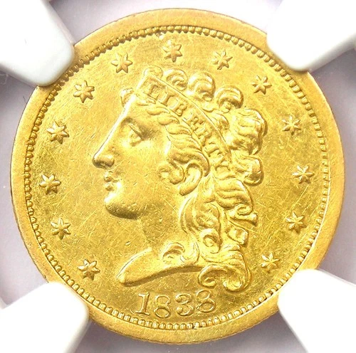 1838 Classic Gold Quarter Eagle $2.50 Coin - Certified NGC AU Details - Rare!
