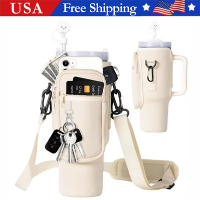 Water Bottle Carrier Bag with Pouch Pocket for Stanley Cup 40 Oz Tumbler Pouch