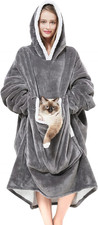 Wearable Blanket Hoodie with Giant Pocket  Pet Won'T Leave  Extra Soft Sherpa Fl