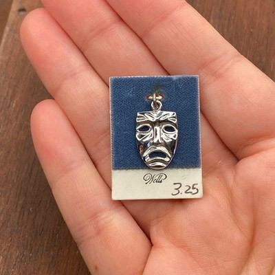 Vintage Wells 925 Sterling Silver Greek Tragedy Theater Mask Pendant Charm
