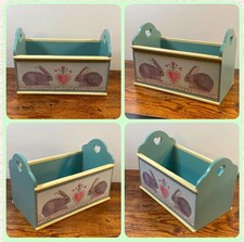 VTG Hill Design Tole Folk Art Wood Caddy Bunny Easter Recipe Box Heart Cut Out