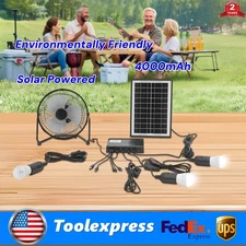 Solar Lighting & Fan Kit with 3 Bulbs USB Charging for Home Outdoor Camping