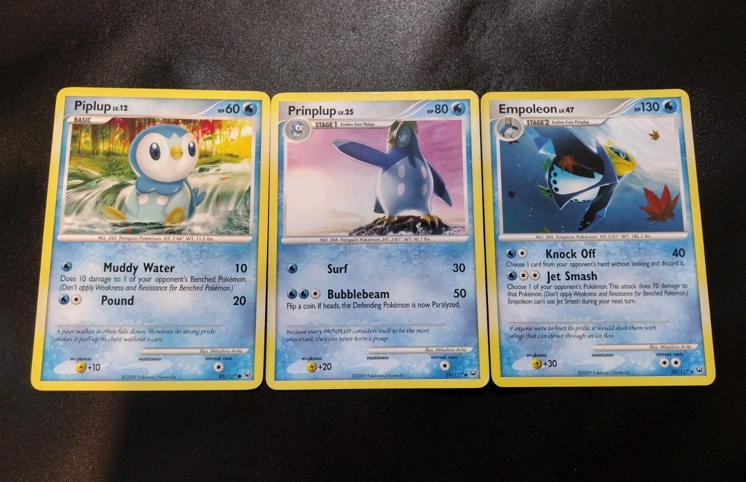 Piplup 85/127, Prinplup 59/127, & Empoleon 26/127 Platinum Pokemon Card Set MP