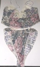 Vtg 80s Lucie Ann ll Sheer Geo Floral Camisole / High Leg Panty Lingerie Set S
