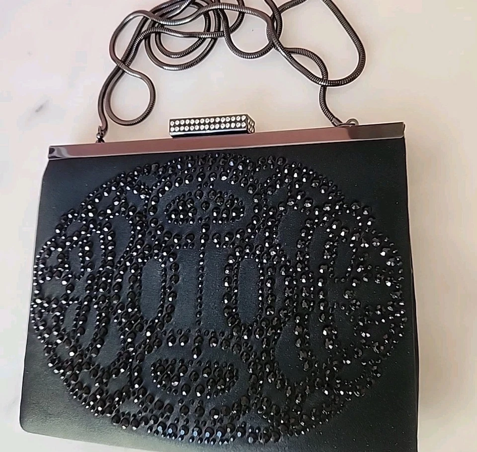 Bandolera sin asas BADGLEY MISCHKA - cadena sin asas de noche satinada negra con estrás Foto 2 de 4